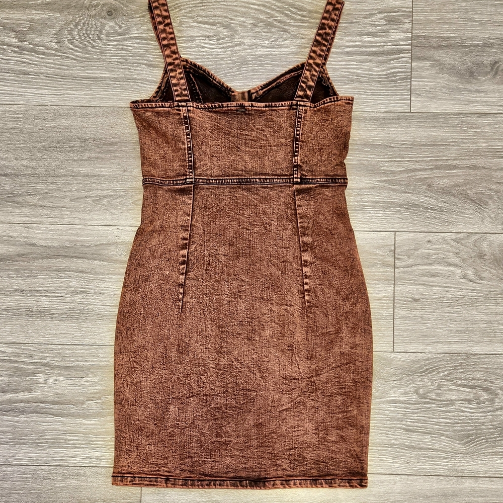 Red Denim Zip Dress - Picture 3 of 6